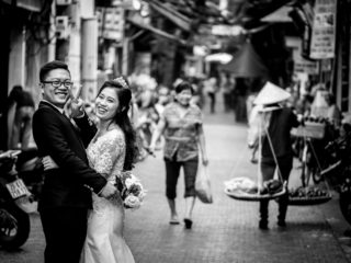 Black and White photo by Graeme Heckels Hanoi Street Photography Marry Me