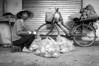 Black and White photo by Graeme Heckels Hanoi Street Photography Pineapple